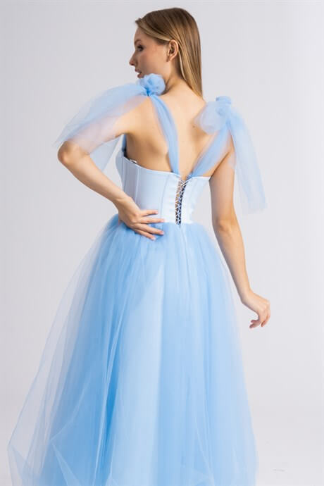 Ice Blue Midi Evening and Party Dress