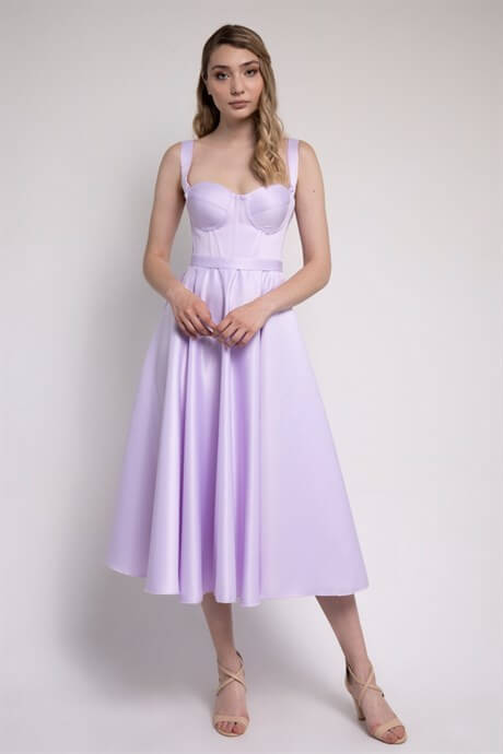 Lilac Midi Satin Evening and Prom Dress