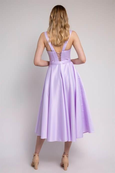 Lilac Midi Satin Evening and Prom Dress