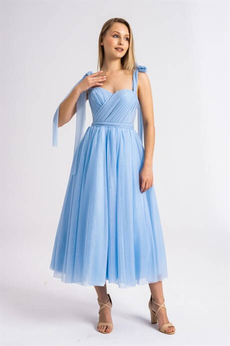 Ice Blue Midi Silvery Evening and Prom Dress