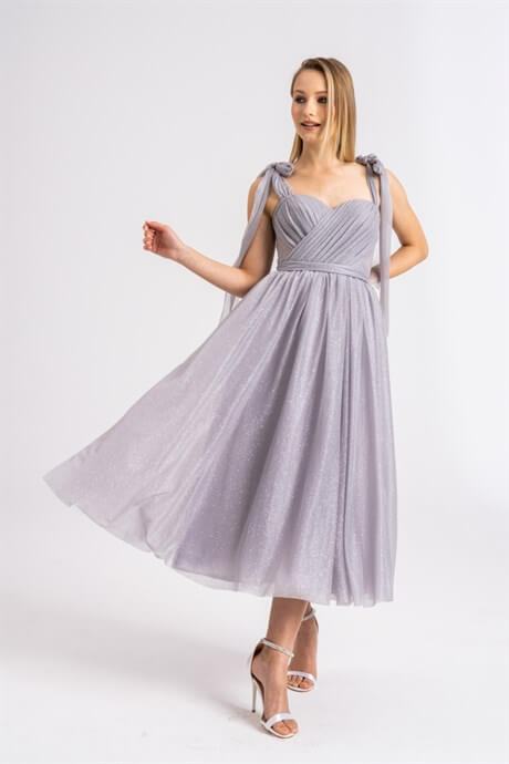 Gray Midi Silvery Evening and Prom Dress