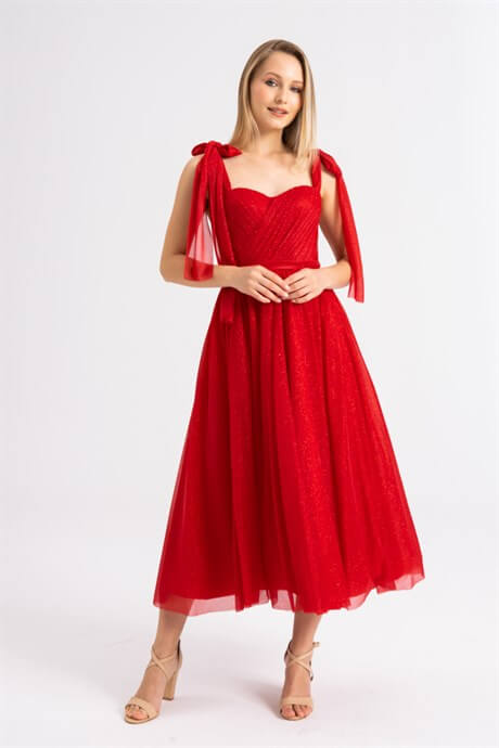Red Midi Silvery Evening and Prom Dress