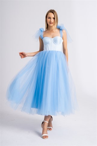 Ice Blue Midi Evening and Party Dress