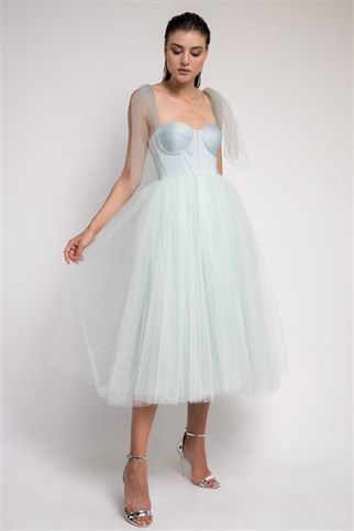 Water Green Midi Evening and Party Dress